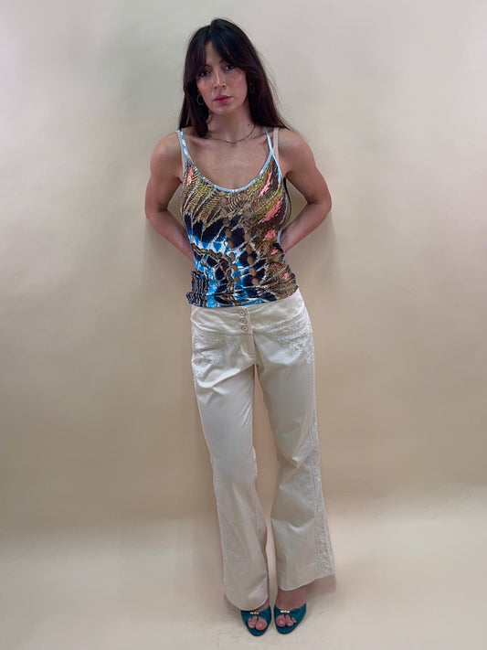 roberto cavalli spring summer 2003 feather print tank top