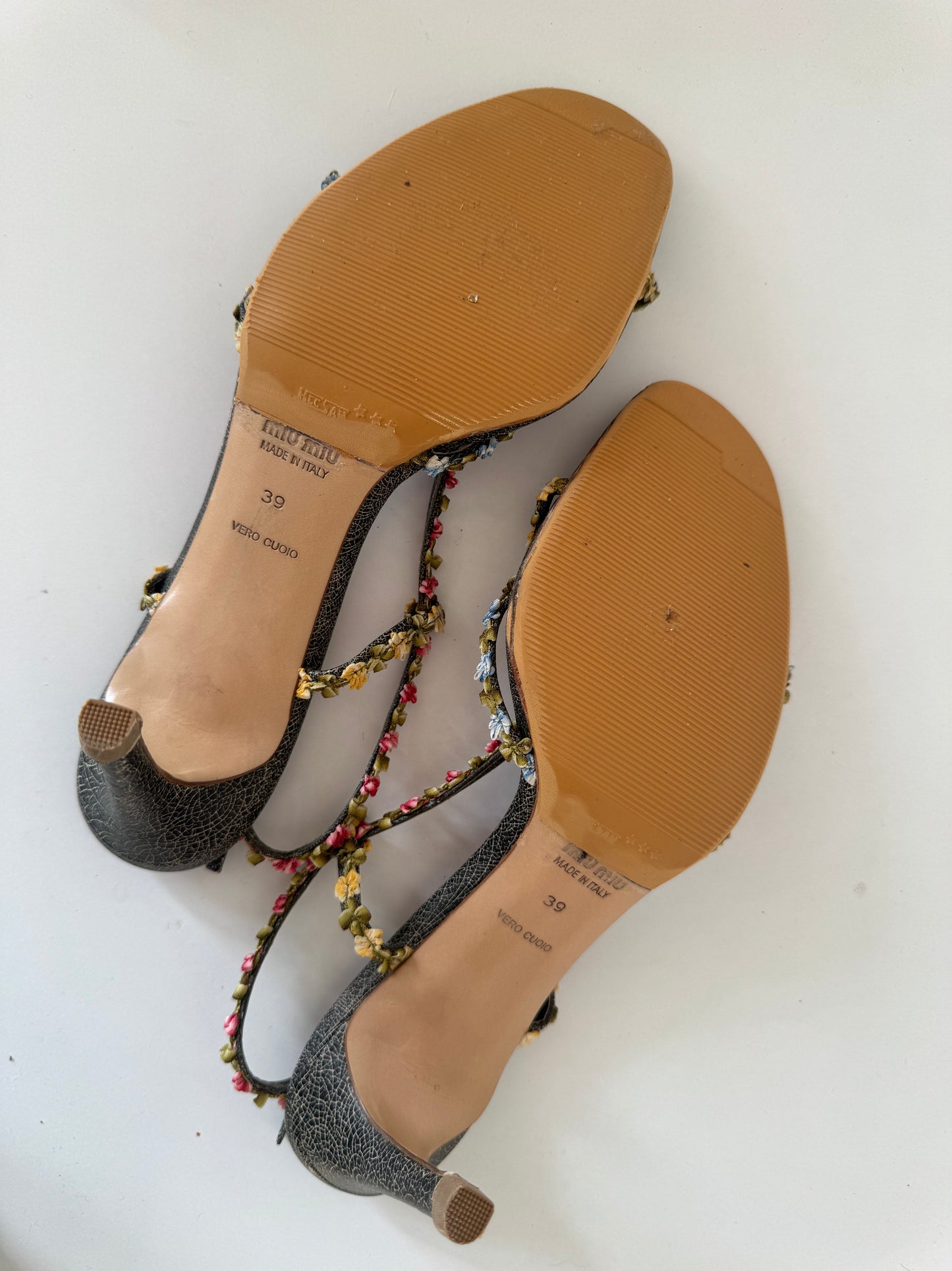 *rare* miu miu early 2000's floral leather heels