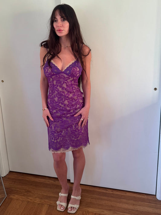 dolce & gabbana 2000's purple layered lace dress