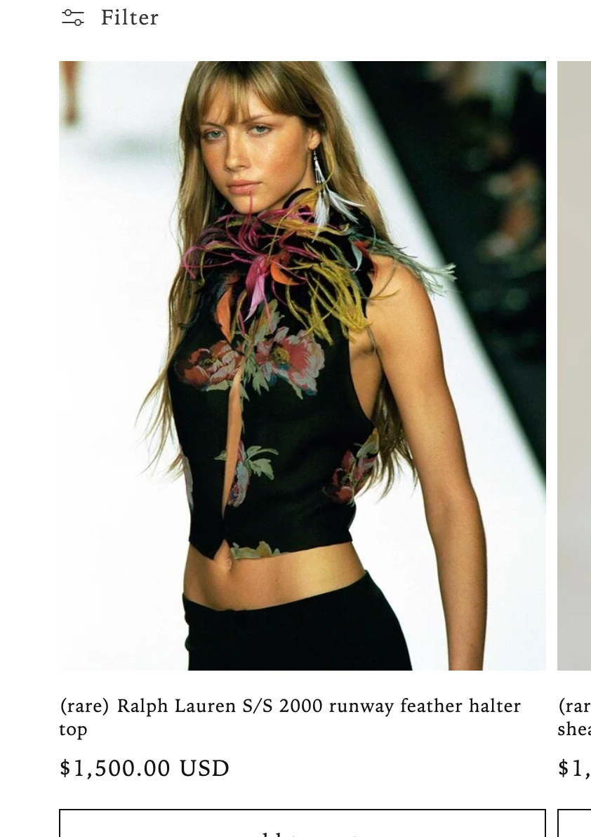 (pull fee) Ralph Lauren S/S 2000 runway feather halter top