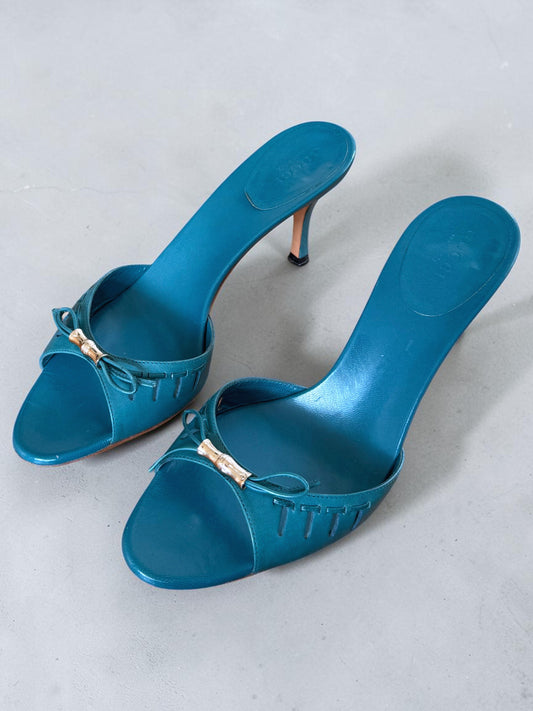 *rare* vintage gucci by tom ford teal bamboo heels