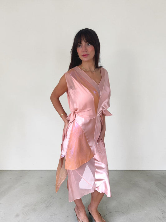 *rare* zac posen s/s 2004 pink silk paneled dress