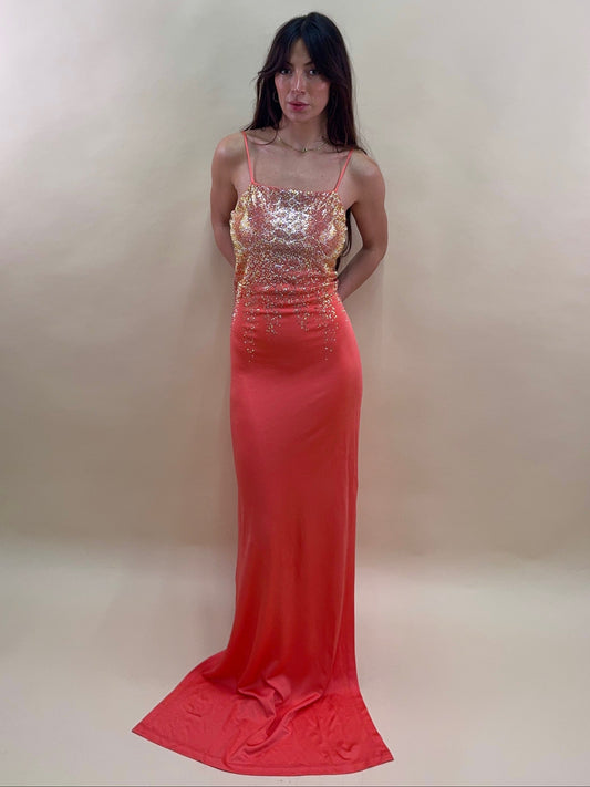 vintage roberto cavalli 2000's coral mermaid gown