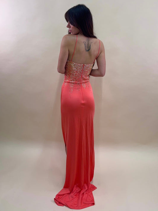 vintage roberto cavalli 2000's coral mermaid gown