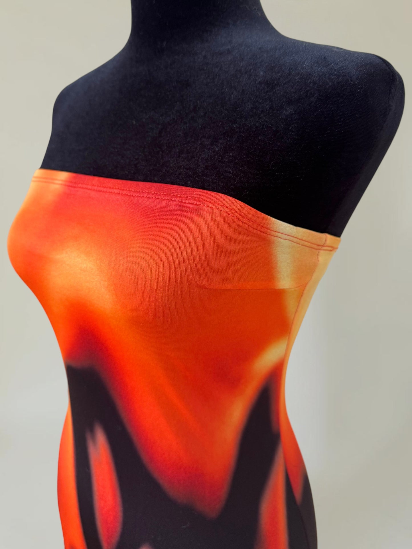 (rare) (documented) Todd Oldham S/S 1994 runway strapless flame dress