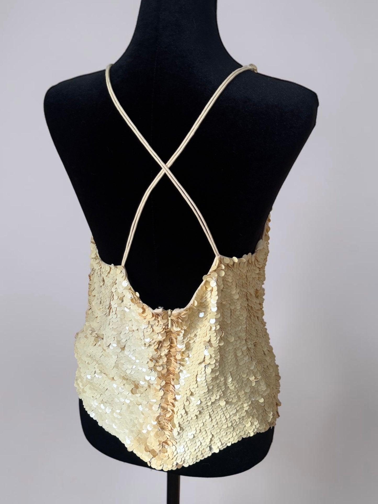 (RESERVED) DKNY vintage 1990's open back sequin silk top