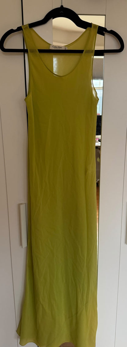 *rare* calvin klein spring summer 1999 ‘fire and lime’ silk layered dress