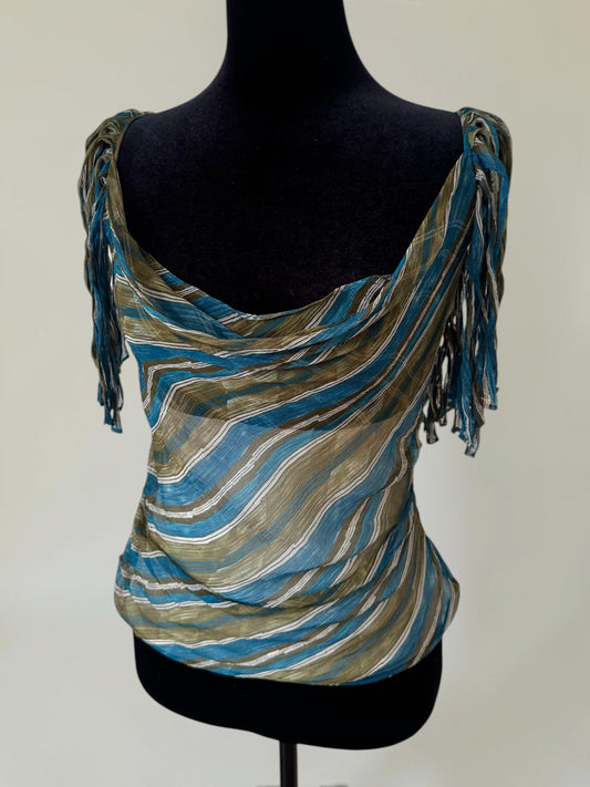 (documented) Catherine Malandrino S/S 2002 silk fringe top