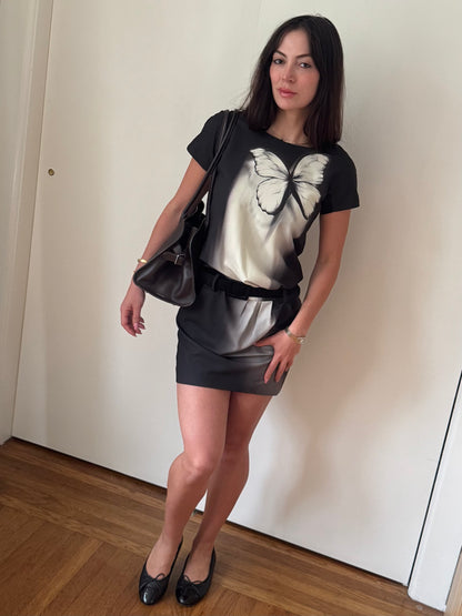 moschino 2000's butterfly belted dress