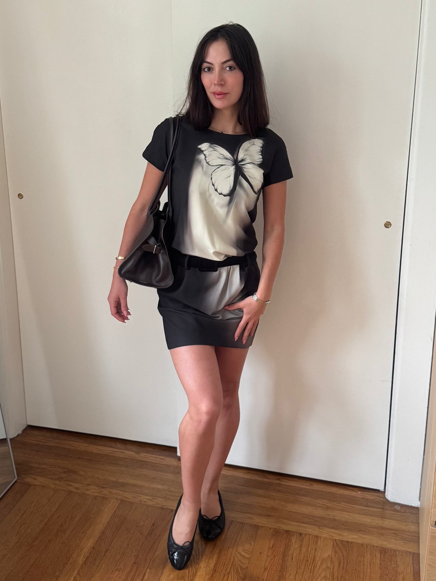 moschino 2000's butterfly belted dress