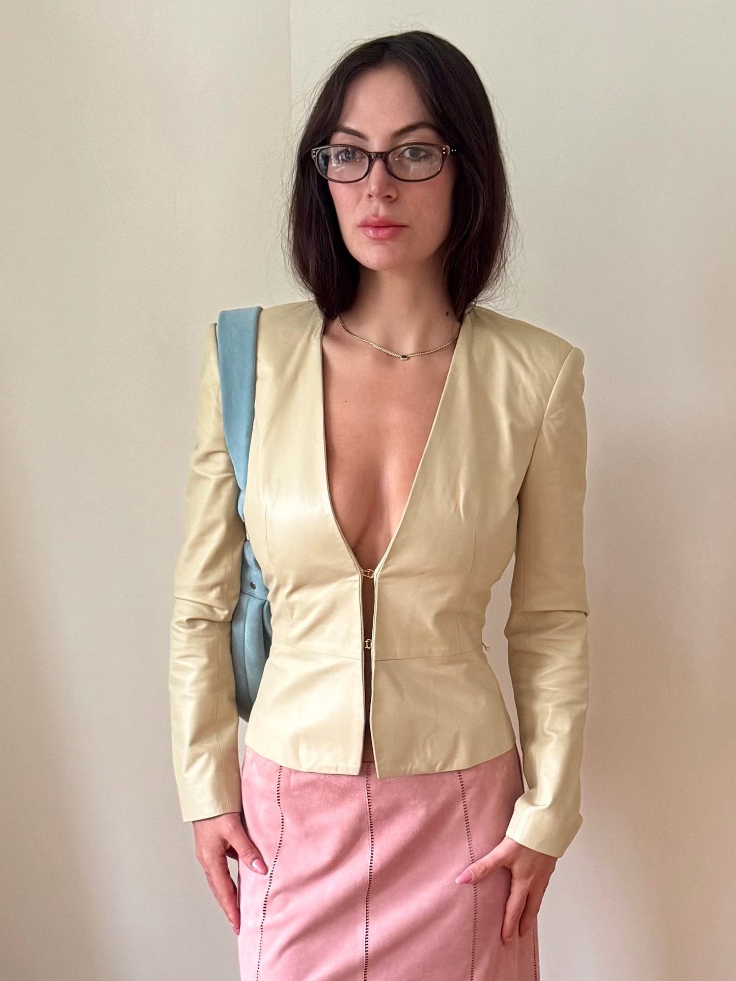 valentino 2000's buttercream leather blazer