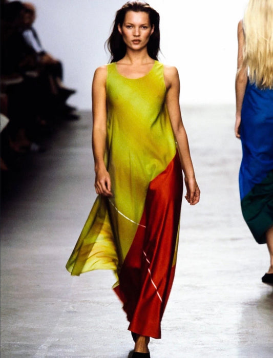 (reserved) *rare* calvin klein spring summer 1999 ‘fire and lime’ silk layered dress