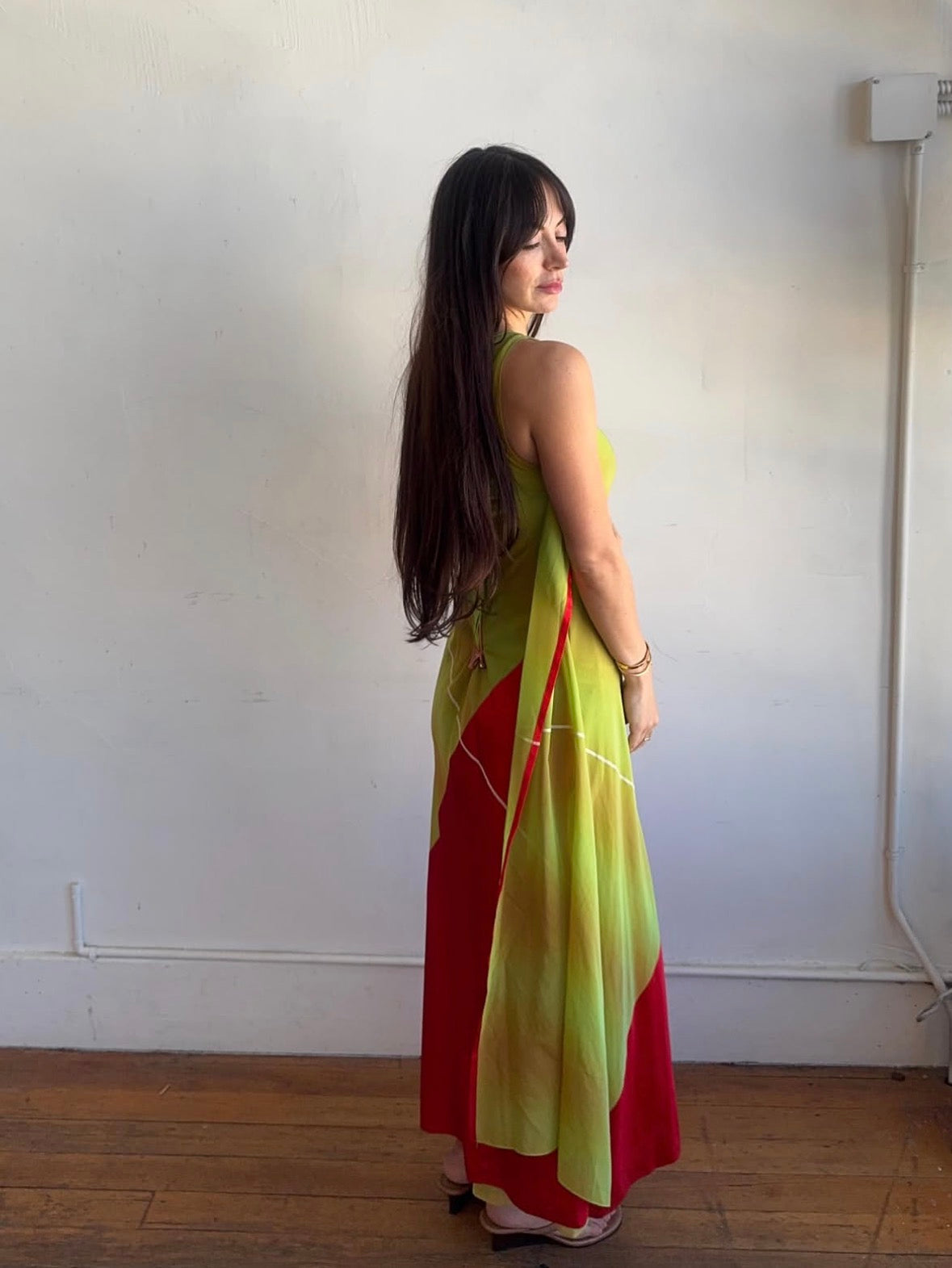 *rare* calvin klein spring summer 1999 ‘fire and lime’ silk layered dress