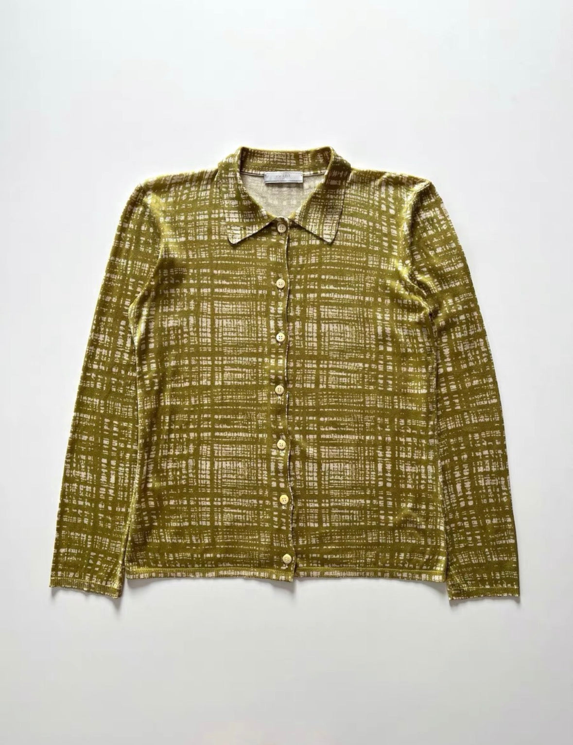 prada spring summer 1996 chartreuse silk tweed print shirt