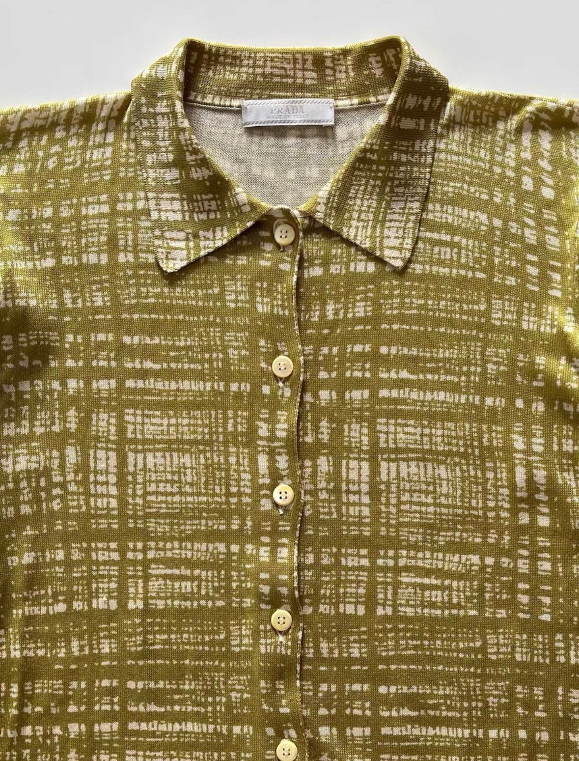 prada spring summer 1996 chartreuse silk tweed print shirt