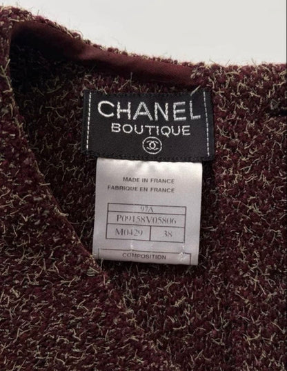 chanel fall winter 1997 burgundy tweed two piece ensemble