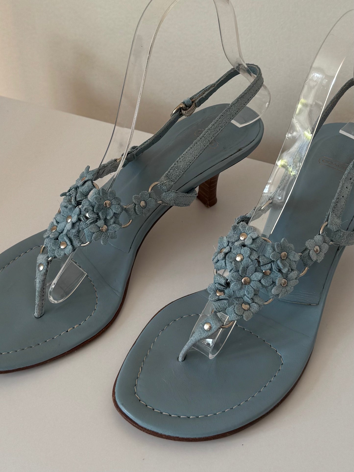 coach early 2000's suede floral kitten heels