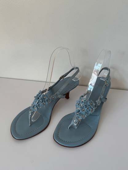 coach early 2000's suede floral kitten heels