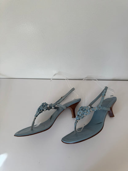 coach early 2000's suede floral kitten heels