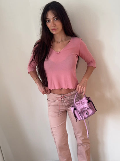 gucci s/s 2002 pink lace-up cargo pants
