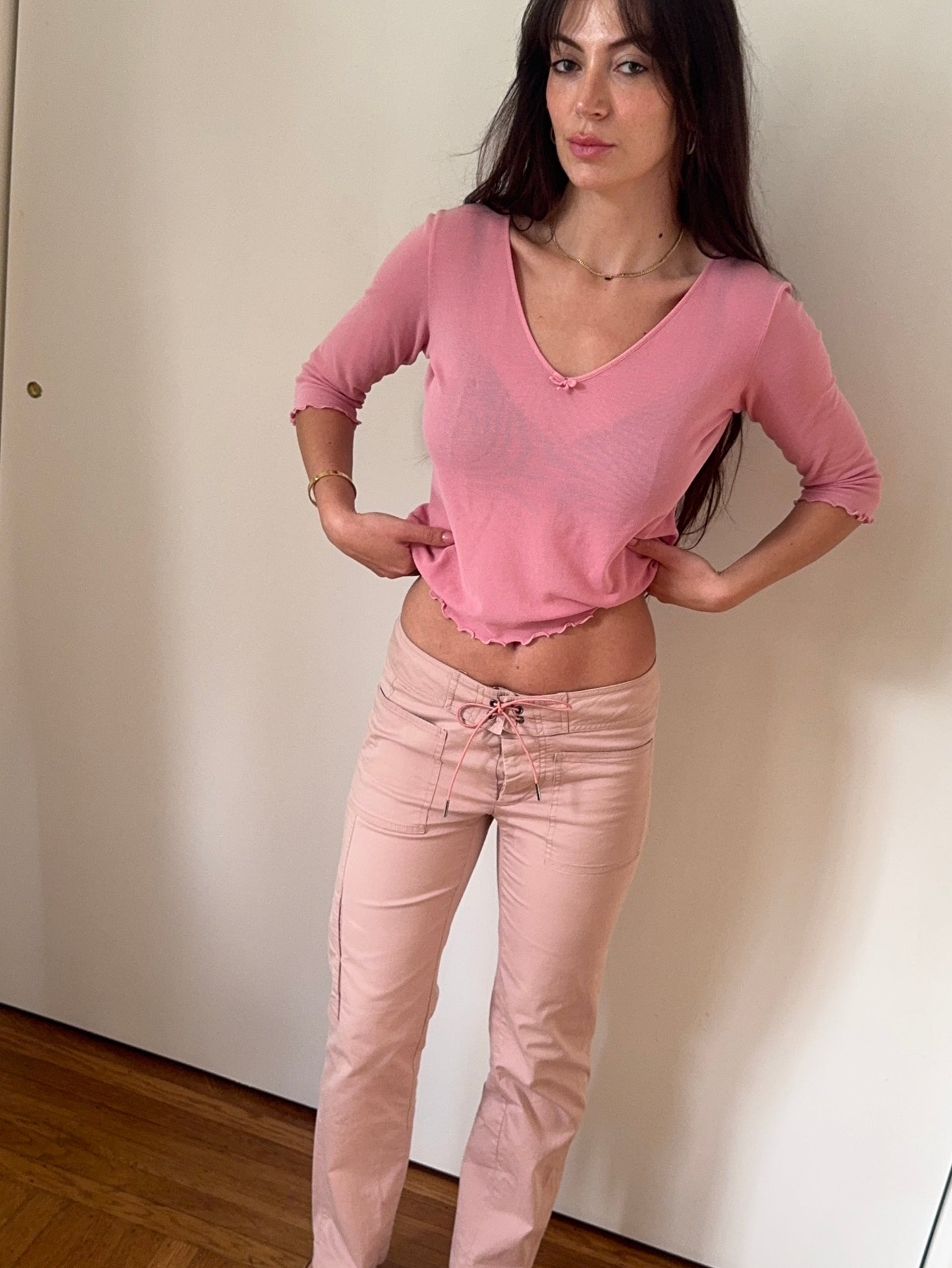 gucci s/s 2002 pink lace-up cargo pants