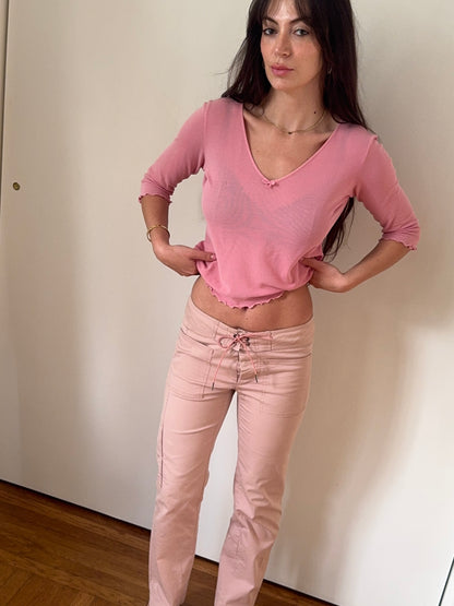 gucci s/s 2002 pink lace-up cargo pants