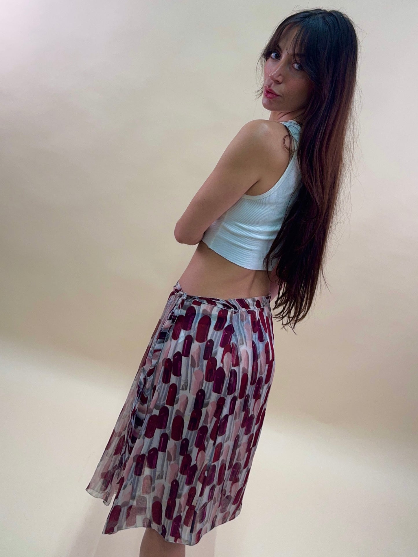 (rare) Prada S/S 2000 runway lipstick silk skirt