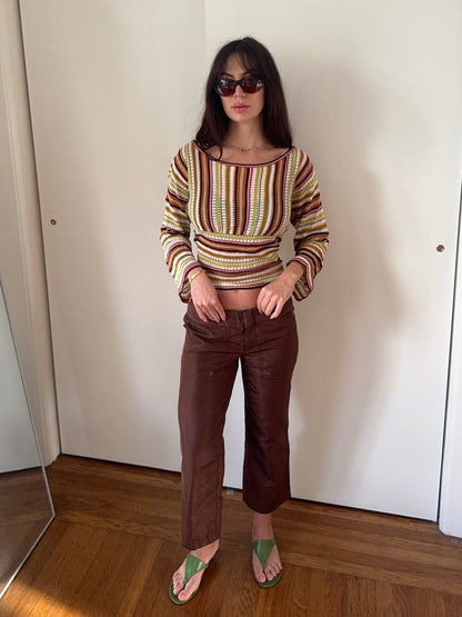 gucci s/s 2003 brown silk cropped capri pants
