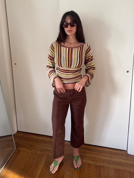 gucci s/s 2003 brown silk cropped capri pants