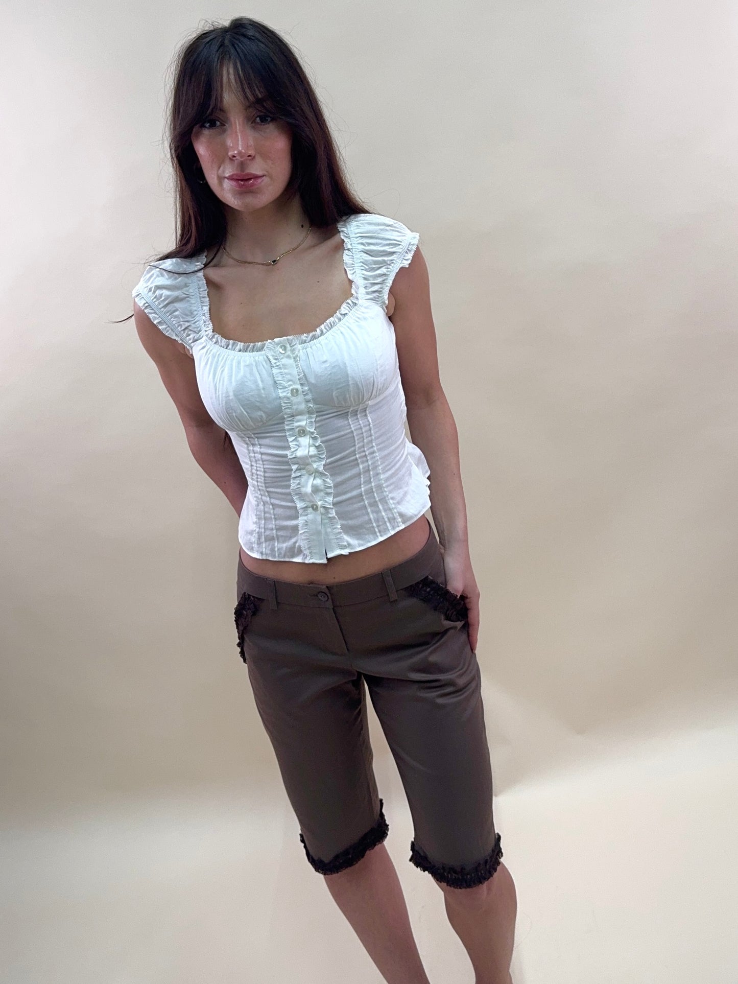 (NWT) Blumarine vintage 2000's brown ruffle capris