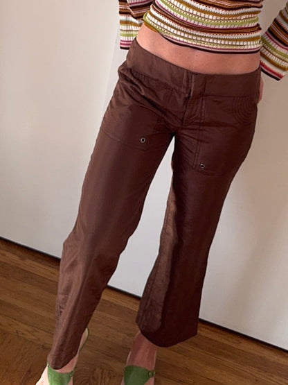 gucci s/s 2003 brown silk cropped capri pants