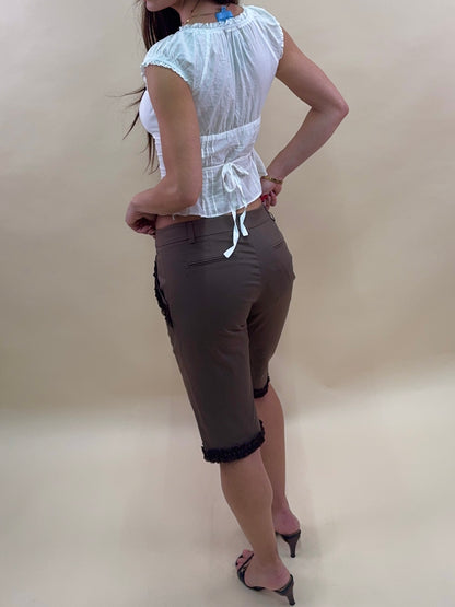 (NWT) Blumarine vintage 2000's brown ruffle capris