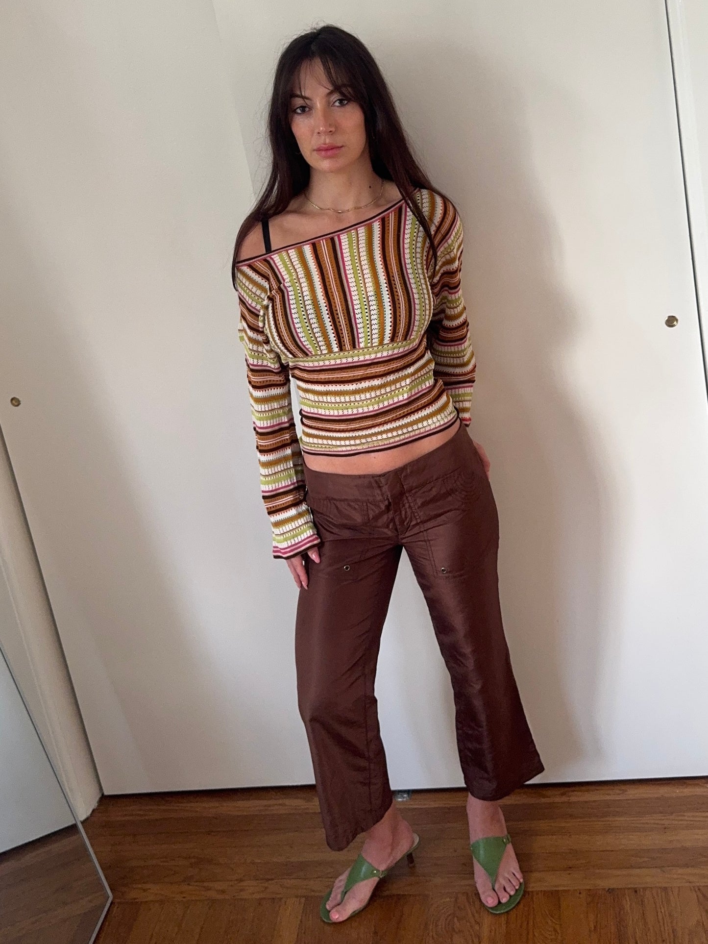 gucci s/s 2003 brown silk cropped capri pants