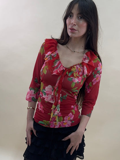 blumarine spring summer 2002 runway floral silk top/dress