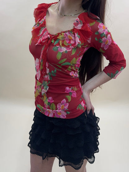 blumarine spring summer 2002 runway floral silk top/dress