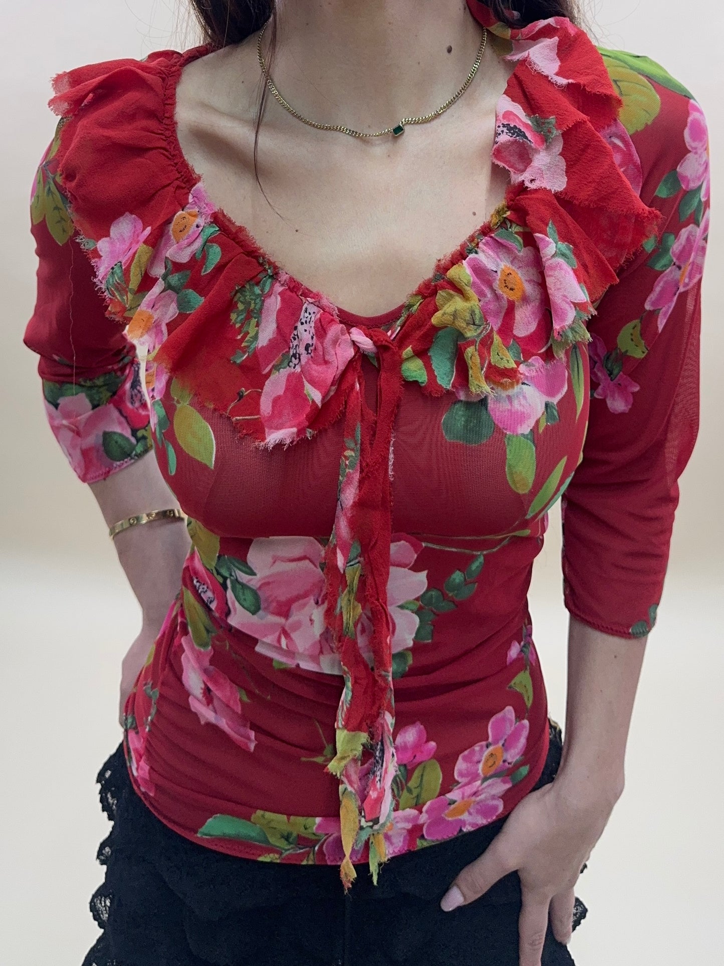 blumarine spring summer 2002 runway floral silk top/dress