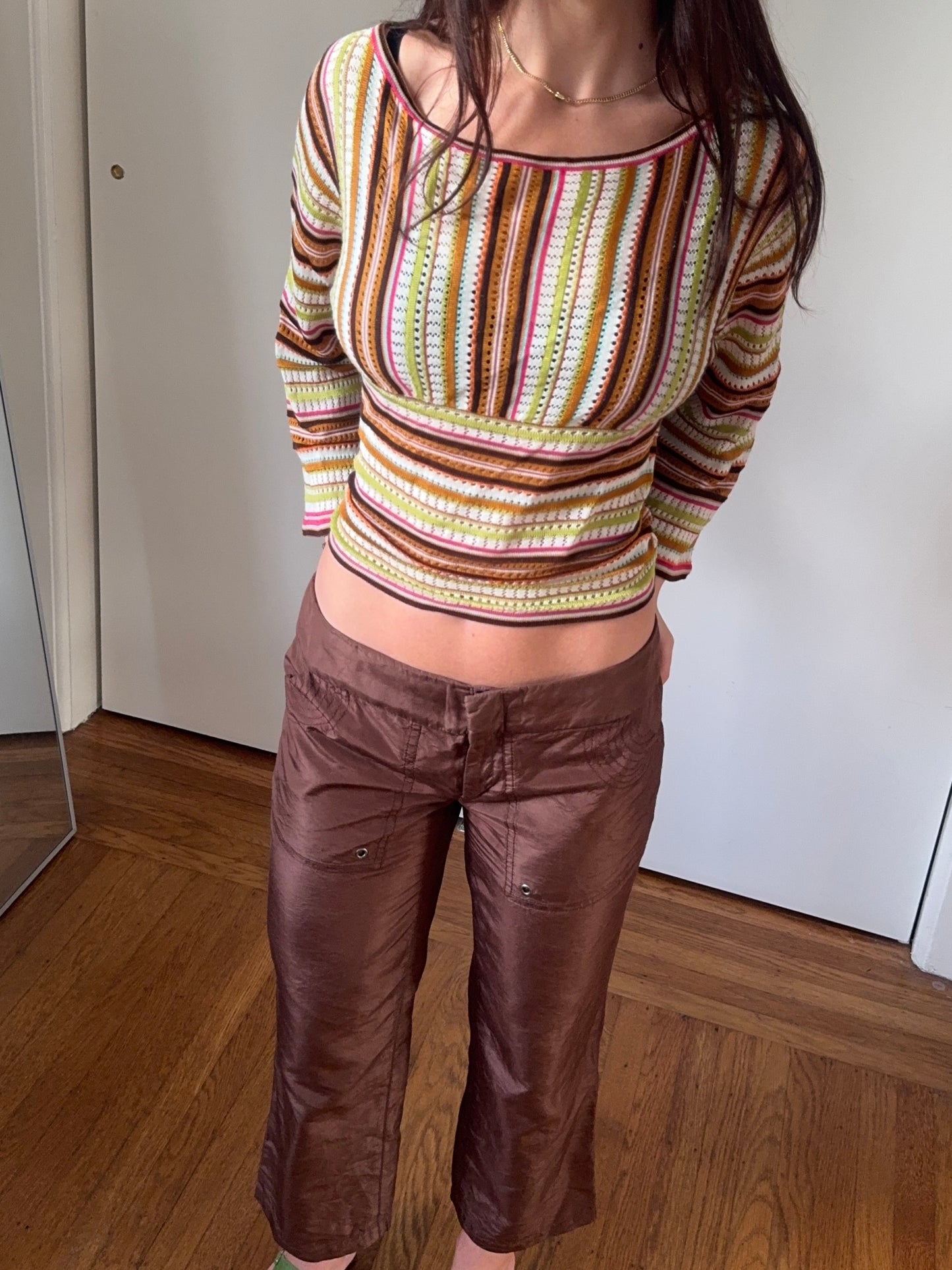 gucci s/s 2003 brown silk cropped capri pants