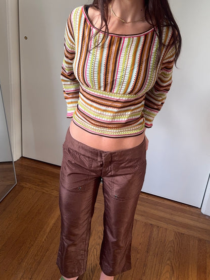 gucci s/s 2003 brown silk cropped capri pants