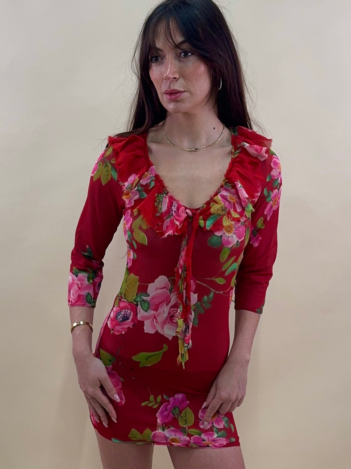 blumarine spring summer 2002 runway floral silk top/dress