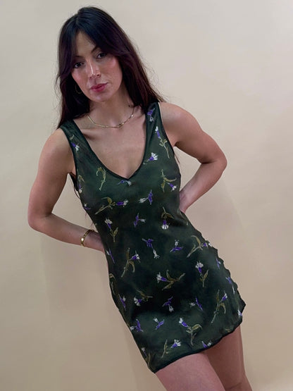 (rare) Prada S/S 1997 green silk lily dress