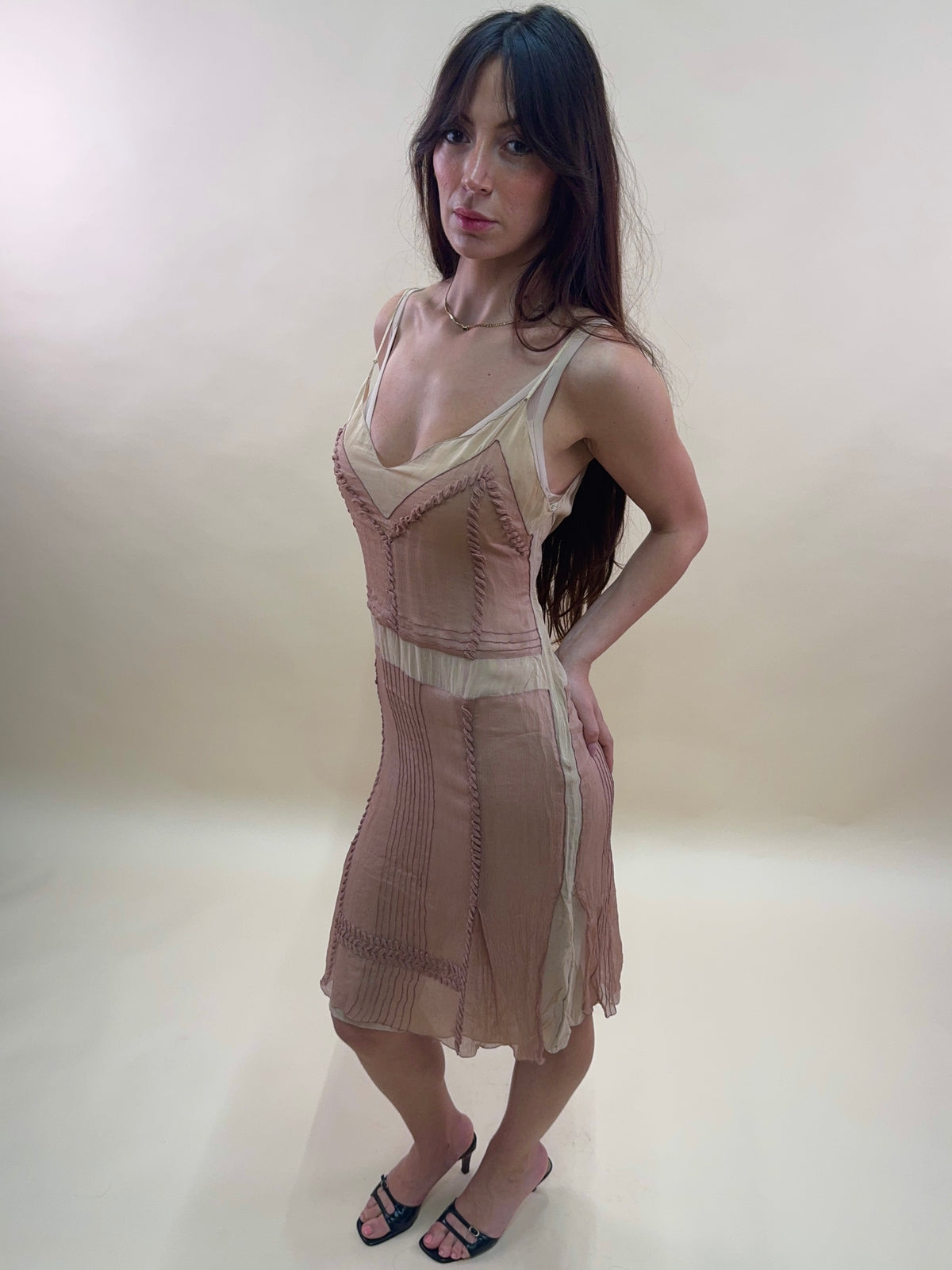 Prada F/W 2005 pink whipstitch silk dress