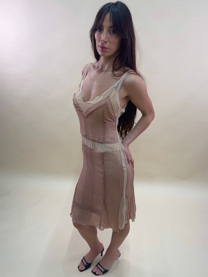 Prada F/W 2005 pink whipstitch silk dress