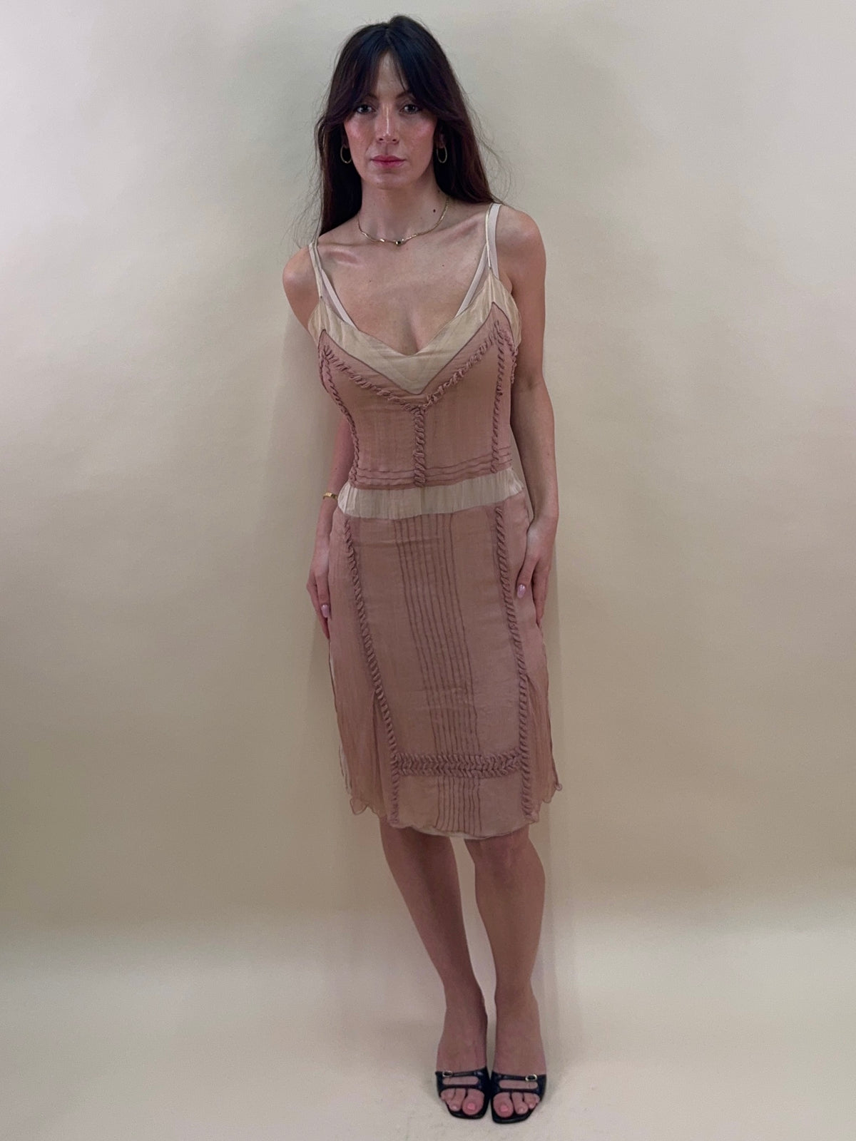 Prada F/W 2005 pink whipstitch silk dress