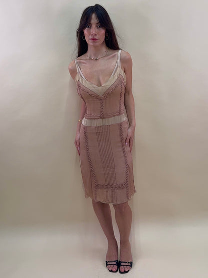 Prada F/W 2005 pink whipstitch silk dress