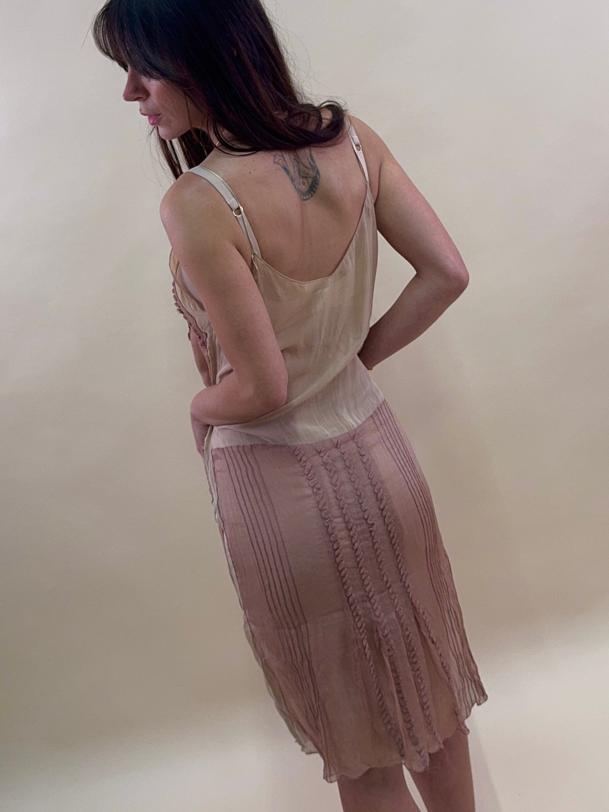 Prada F/W 2005 pink whipstitch silk dress
