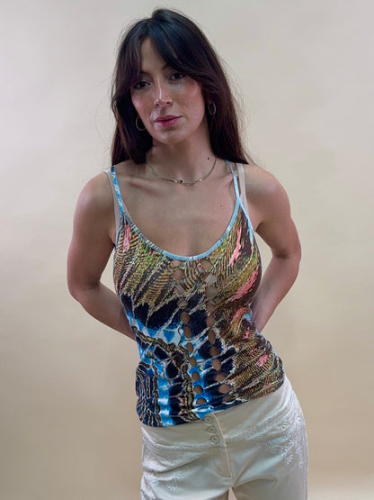 Roberto Cavalli S/S 2003 feather print tank top
