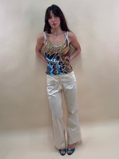 Roberto Cavalli S/S 2003 feather print tank top
