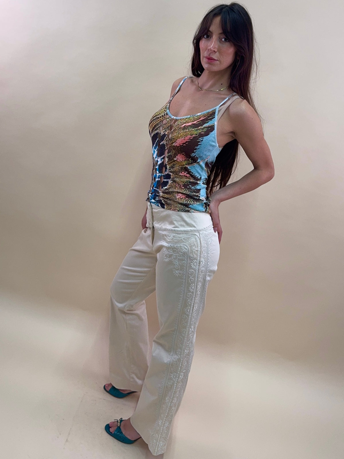Roberto Cavalli S/S 2003 feather print tank top