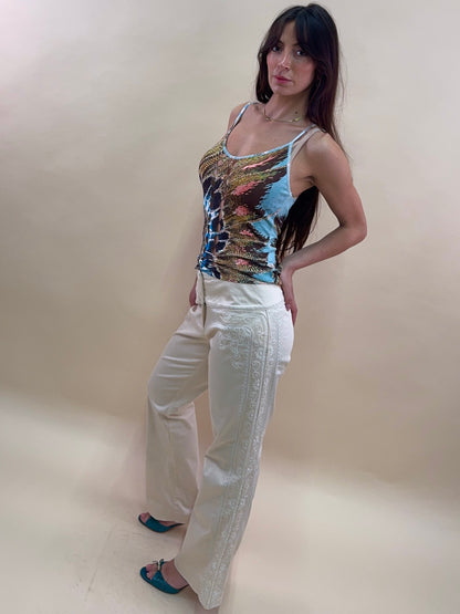 Roberto Cavalli S/S 2003 feather print tank top
