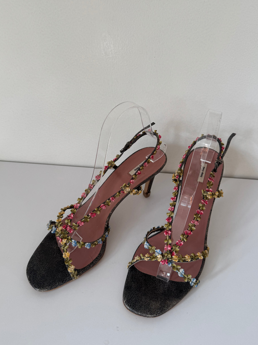 *rare* miu miu early 2000's floral leather heels